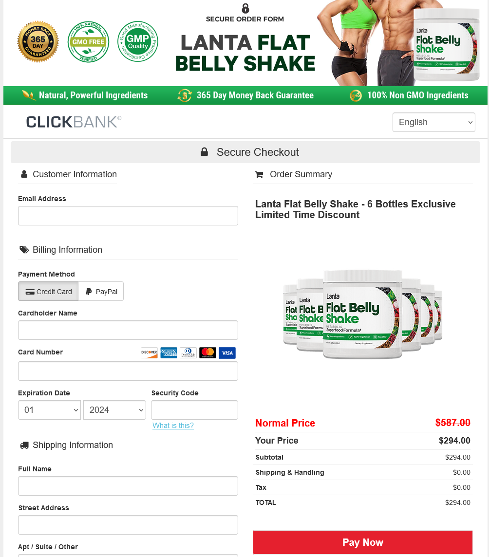 Lanta Flat Belly Shake - Order Page